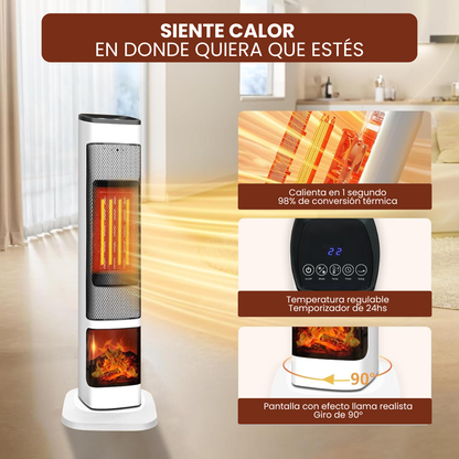 Calefactor Cerámico de Torre Efecto Llama